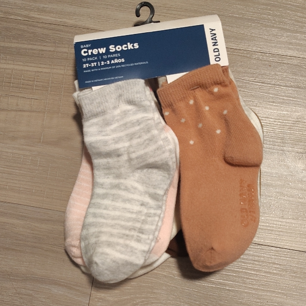 Old Navy Baby Crew Socks - Pink, Gray & Rust Tones 10 Pairs 2t-3t